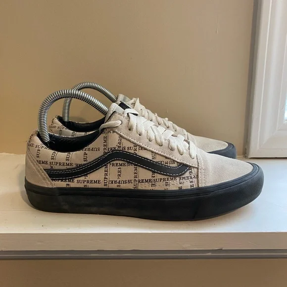 Men's Vans x Supreme Old Skool Pro Grid Pattern Off-White Skate Shoes Size US 7 - Picture 2 of 6